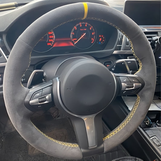 Performance Lenkradbezug - Alcantara + 12 Uhr Markierung gelb - passend für BMW F20 F21 F45 F22 F23 F46 F30 F31 F34 F32 F33 F36 F10 F11 F07 F12 F06 F13 X1 F48 X2 F39 X3 F25 X4 F26 X5 F15 X6 F16
