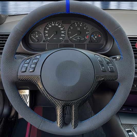 Performance Lenkradbezug - Alcantara perforiert + 12 Uhr Markierung blau - passend für BMW E46 E39