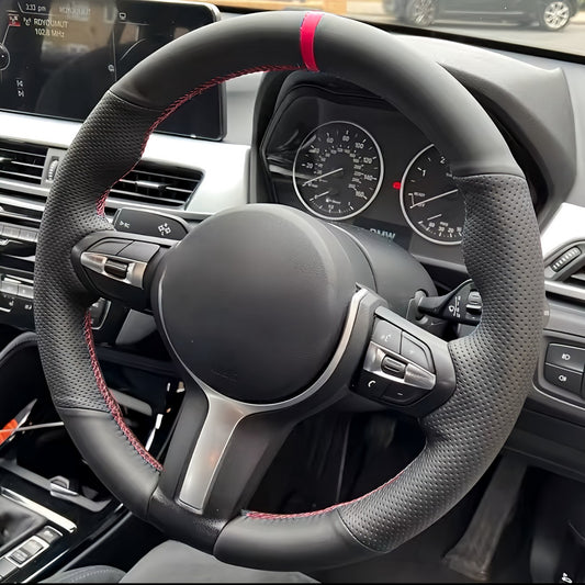Performance Lenkradbezug - Leder perforiert mit 12 Uhr Markierung rot - passend für BMW F20 F21 F45 F22 F23 F46 F30 F31 F34 F32 F33 F36 F10 F11 F07 F12 F06 F13 X1 F48 X2 F39 X3 F25 X4 F26 X5 F15 X6 F16