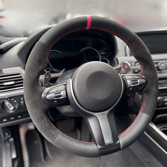 Performance Lenkradbezug - Perforiertes Leder mit Alcantara + 12 Uhr Markierung rot - passend für BMW F20 F21 F45 F22 F23 F46 F30 F31 F34 F32 F33 F36 F10 F11 F07 F12 F06 F13 X1 F48 X2 F39 X3 F25 X4 F26 X5 F15 X6 F16