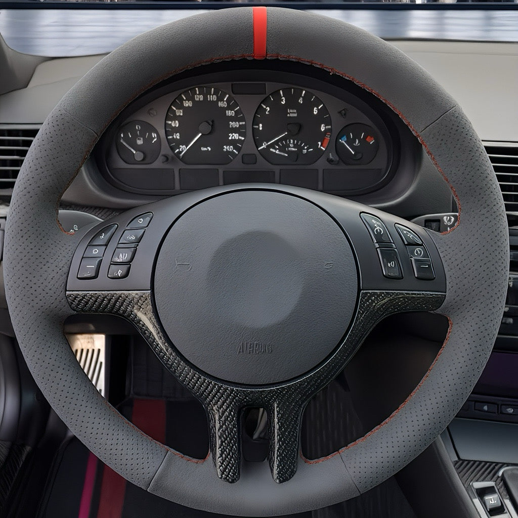 Performance Lenkradbezug - Alcantara perforiert + 12 Uhr Markierung rot - passend für BMW E46 E39