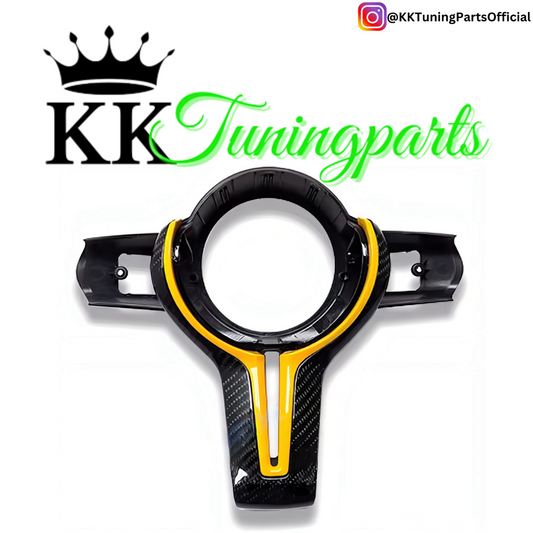 Performance Lenkradspange - Echt Carbon & Gelb - passend für BMW F20 F21 F45 F22 F23 F46 F30 F31 F34 F32 F33 F36 F10 F11 F07 F12 F06 F13 X1 F48 X2 F39 X3 F25 X4 F26 X5 F15 X6 F16