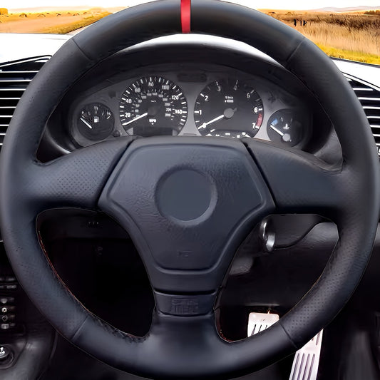 Performance Lenkradbezug - Leder glatt/perforiert + 12 Uhr Markierung rot - passend für BMW E46 E39 E36