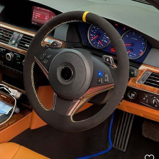 Performance Lenkradbezug - Alcantara + 12 Uhr Markierung gelb - passend für BMW E60 E61 E62 E63 E64