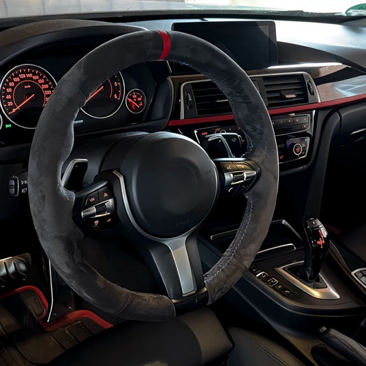 Performance Lenkradbezug - Alcantara + 12 Uhr Markierung rot - passend für BMW F20 F21 F45 F22 F23 F46 F30 F31 F34 F32 F33 F36 F10 F11 F07 F12 F06 F13 X1 F48 X2 F39 X3 F25 X4 F26 X5 F15 X6 F16