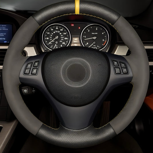 Performance Lenkradbezug - Perforiertes Leder mit Alcantara + 12 Uhr Markierung gelb - passend für BMW E90 E91 E92 E93 E81 E82 E87 E88