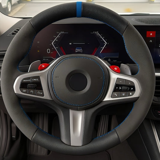 Performance Lenkradbezug - Leder mit Alcantara + 12 Uhr Markierung blau - passend für BMW G20 G21 G22 G23 G26 G30 G31 G32 G11 G12 G14 G15 G16 G01 G02 G05 G06 G07 X3 X4 X5 X6