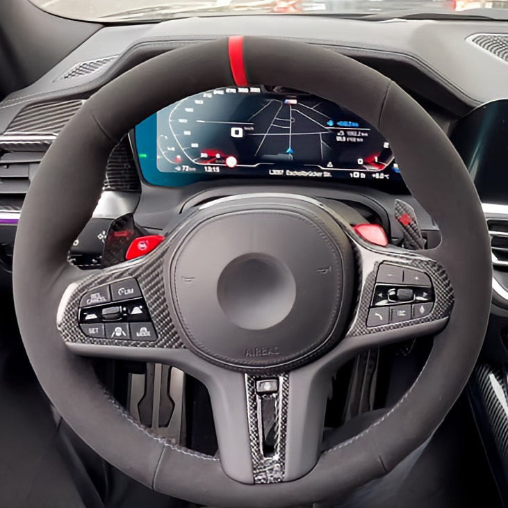 Performance Lenkradbezug - Alcantara + 12 Uhr Markierung rot - passend für BMW G20 G21 G22 G23 G26 G30 G31 G32 G11 G12 G14 G15 G16 G01 G02 G05 G06 G07 X3 X4 X5 X6