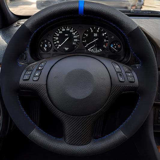 Performance Lenkradbezug - Alcantara + perforiertes Leder + 12 Uhr Markierung blau - passend für BMW E46 E39