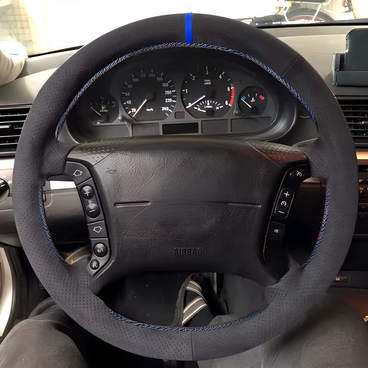Performance Lenkradbezug - Alcantara perforiert + 12 Uhr Markierung blau - passend für BMW E46 E39 E36