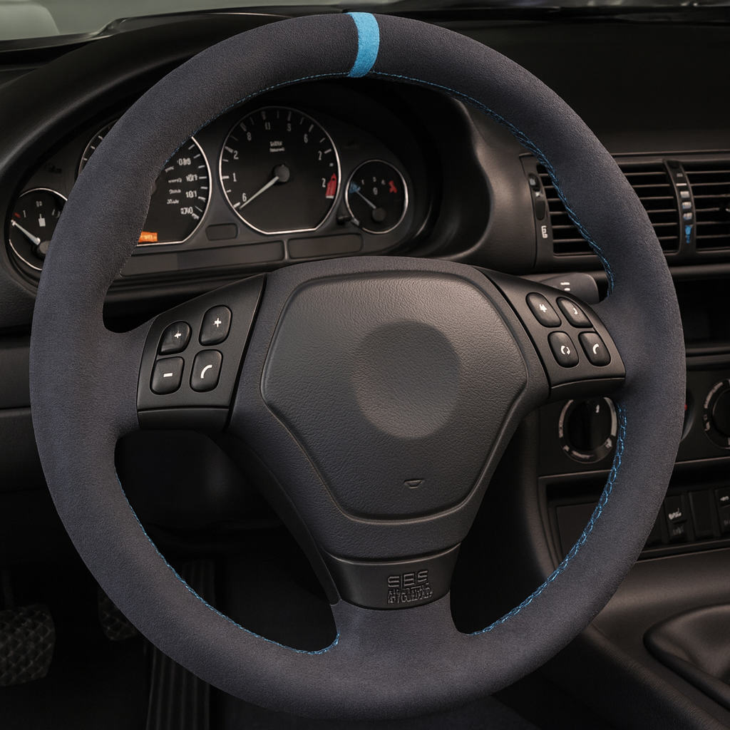 Performance Lenkradbezug - Alcantara + 12 Uhr Markierung blau - passend für BMW E46 E39