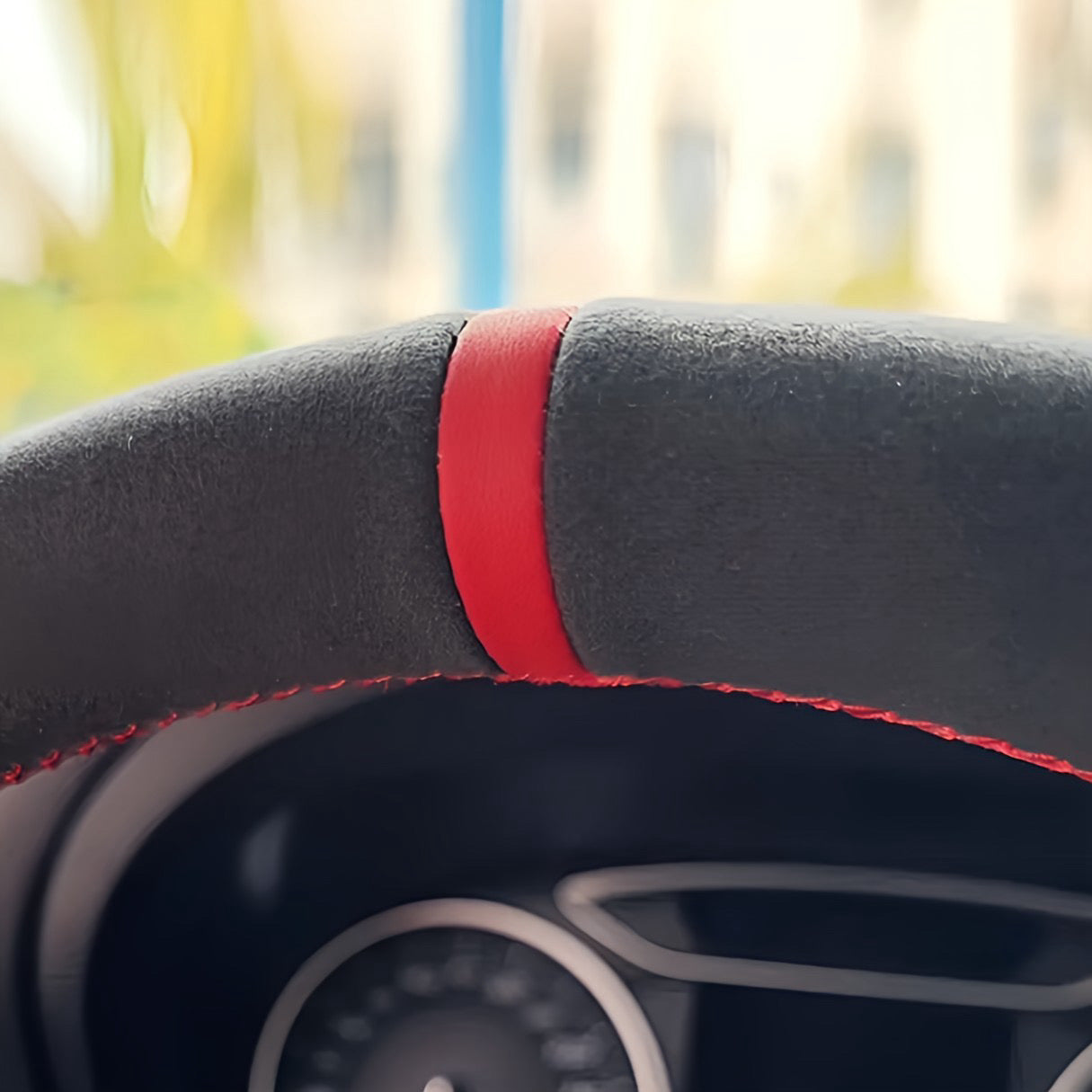 Performance Lenkradbezug - Alcantara mit 12 Uhr Markierung rot - passend für BMW E90 E91 E92 E93 E81 E82 E87 E88
