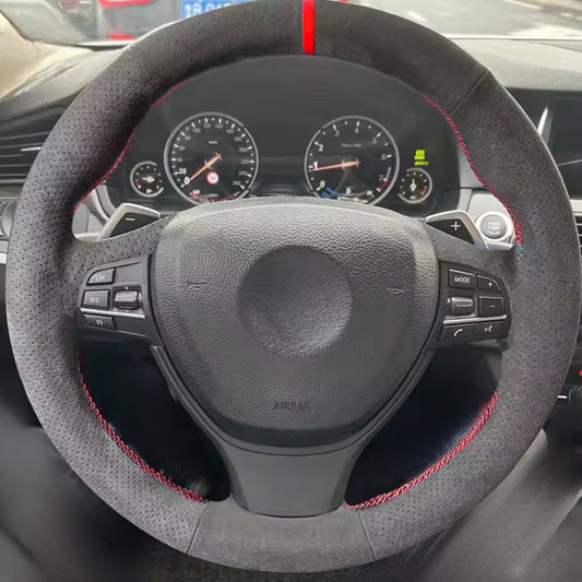 Performance Lenkradbezug - Alcantara perforiert + 12 Uhr Markierung rot - passend für BMW F20 F21 F45 F22 F23 F46 F30 F31 F34 F32 F33 F36 F10 F11 F07 F12 F06 F13 X1 F48 X2 F39 X3 F25 X4 F26 X5 F15 X6 F16