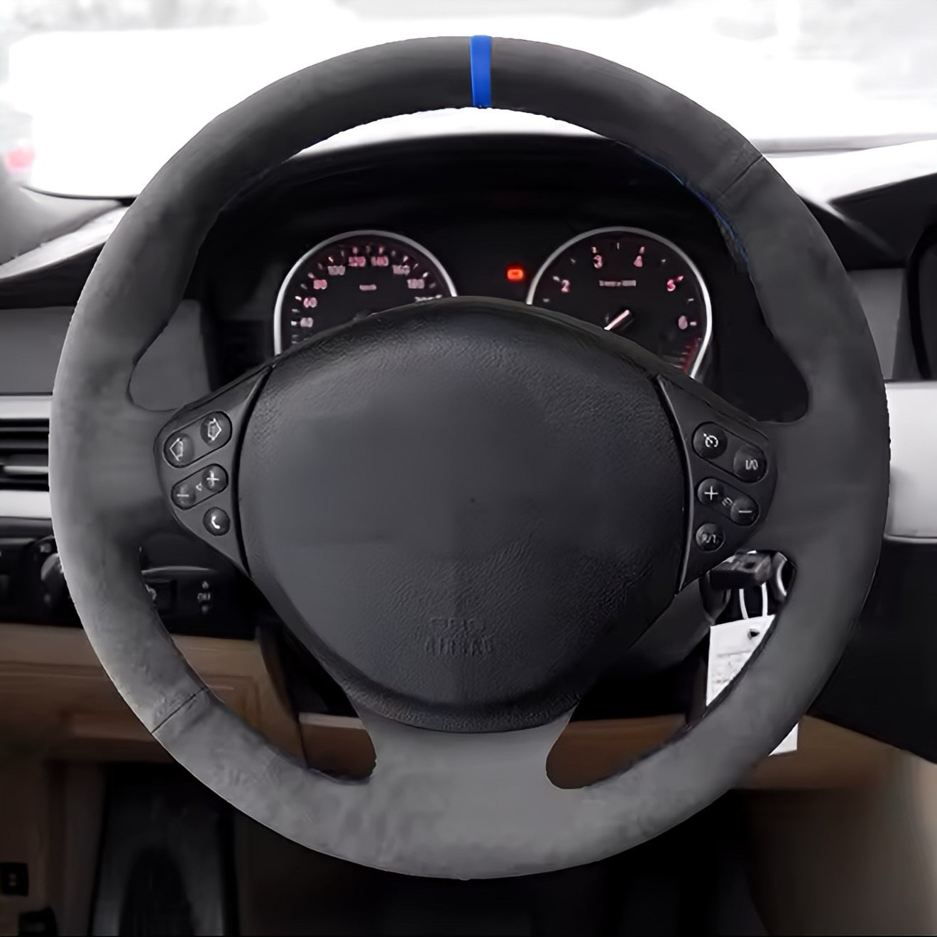 Performance Lenkradbezug - Alcantara + 12 Uhr Markierung blau - passend für BMW E36 E39