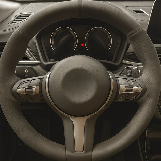 Performance Lenkradbezug - Alcantara perforiert + 12 Uhr Markierung grau - passend für BMW F20 F21 F45 F22 F23 F46 F30 F31 F34 F32 F33 F36 F10 F11 F07 F12 F06 F13 X1 F48 X2 F39 X3 F25 X4 F26 X5 F15 X6 F16