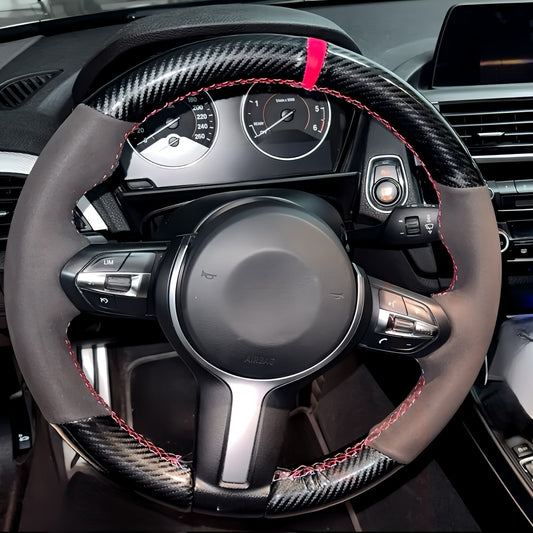 Performance Lenkradbezug - Carbon / Alcantara + 12 Uhr Markierung rot - passend für BMW F20 F21 F45 F22 F23 F46 F30 F31 F34 F32 F33 F36 F10 F11 F07 F12 F06 F13 X1 F48 X2 F39 X3 F25 X4 F26 X5 F15 X6 F16