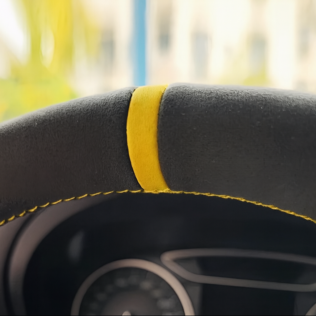 Performance Lenkradbezug - Alcantara + 12 Uhr Markierung gelb - passend für BMW E60 E61 E62 E63 E64