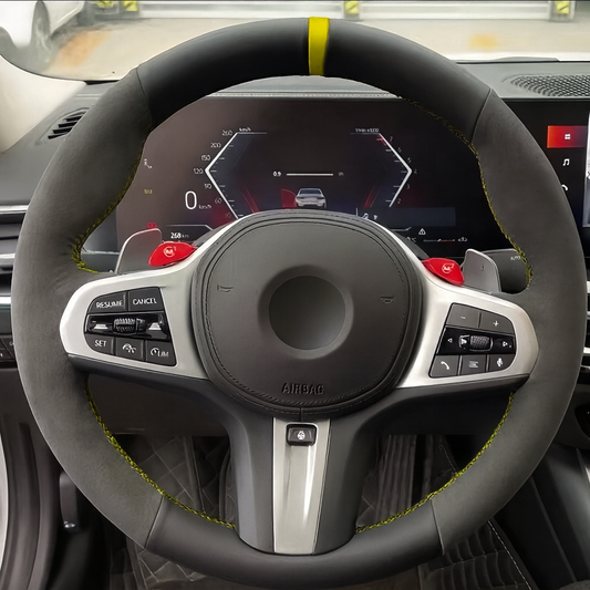 Performance Lenkradbezug - Leder mit Alcantara + 12 Uhr Markierung gelb - passend für BMW G20 G21 G22 G23 G26 G30 G31 G32 G11 G12 G14 G15 G16 G01 G02 G05 G06 G07 X3 X4 X5 X6