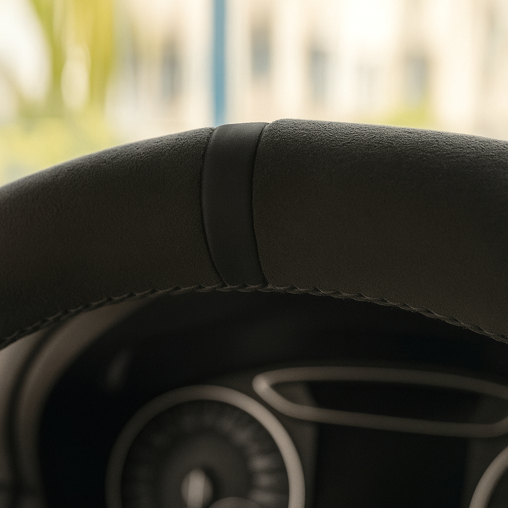 Performance Lenkradbezug - Alcantara mit 12 Uhr Markierung schwarz - passend für BMW E90 E91 E92 E93 E81 E82 E87 E88