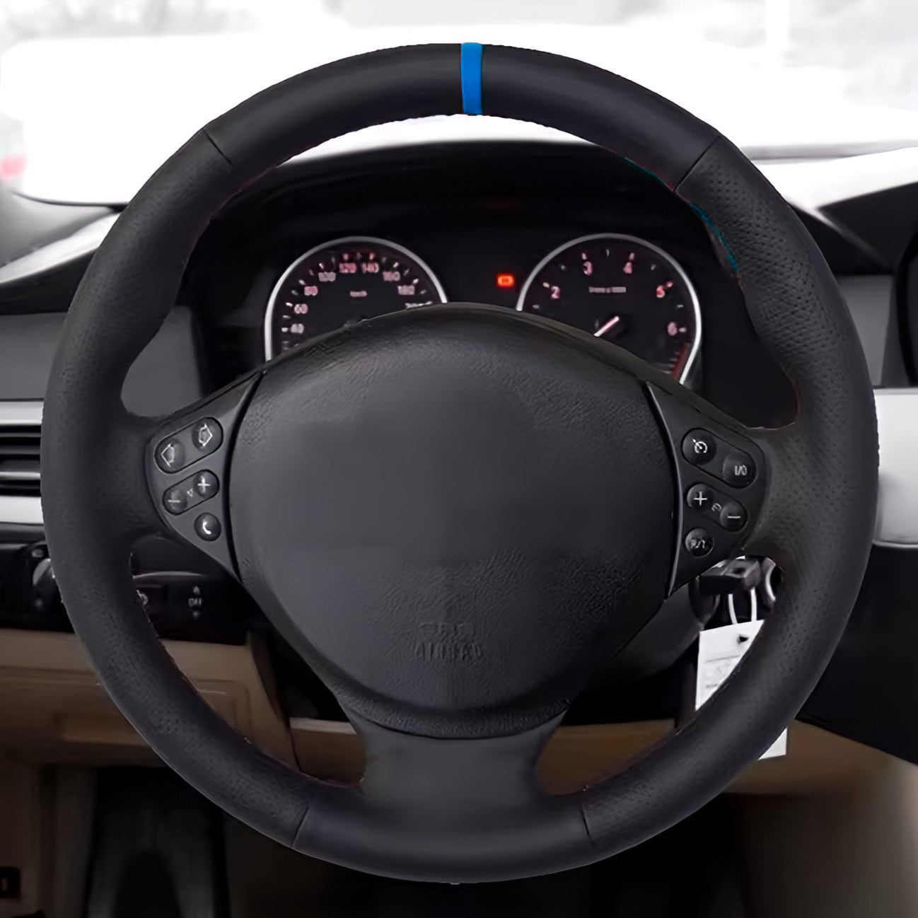Performance Lenkradbezug - Leder glatt/perforiert + 12 Uhr Markierung blau - passend für BMW E36 E39