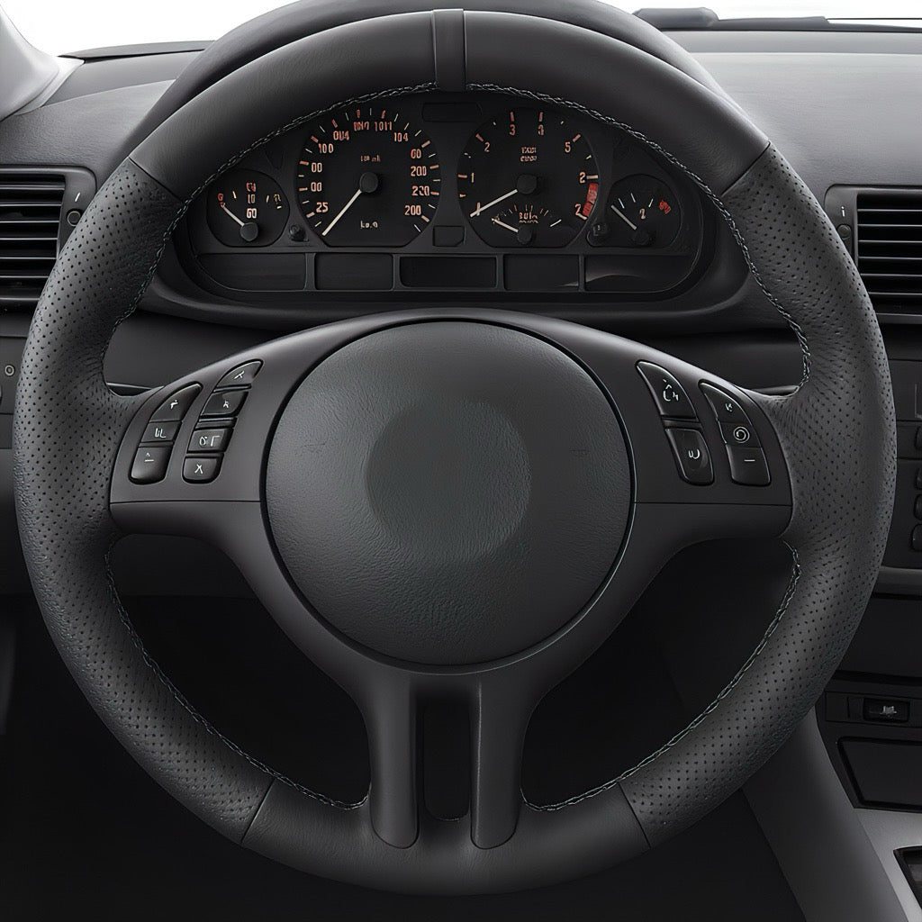 Performance Lenkradbezug - Leder glatt/perforiert + 12 Uhr Markierung grau - passend für BMW E46 E39