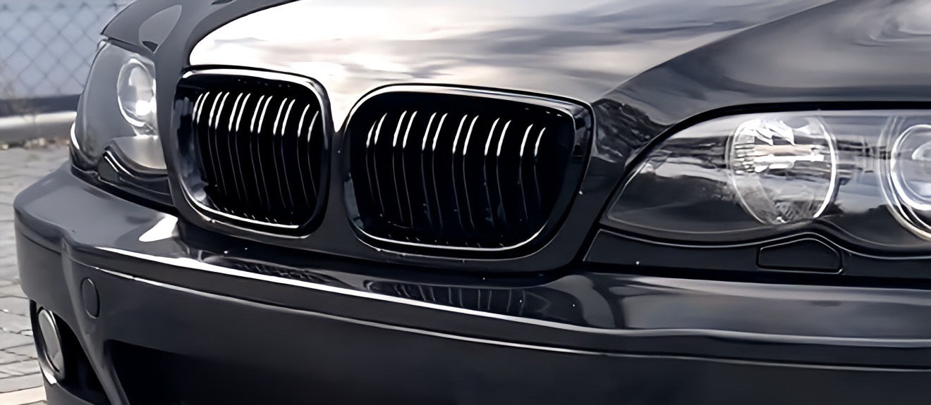 Performance Kühlergrill / Nieren - Schwarz Hochglanz / Doppelsteg - passend für BMW E46 Limousine Touring Facelift