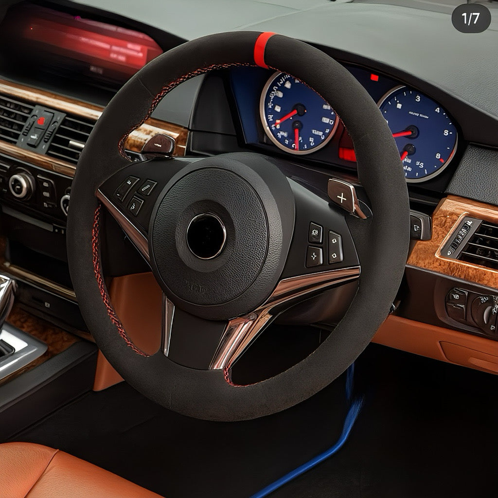 Performance Lenkradbezug - Alcantara + 12 Uhr Markierung rot - passend für BMW E60 E61 E62 E63 E64