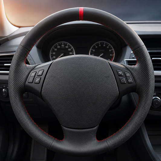 Performance Lenkradbezug passend für BMW E81 E82 E87 E88 E90 E91 E92 E93 E84 – Leder – rote 12-Uhr-Markierung