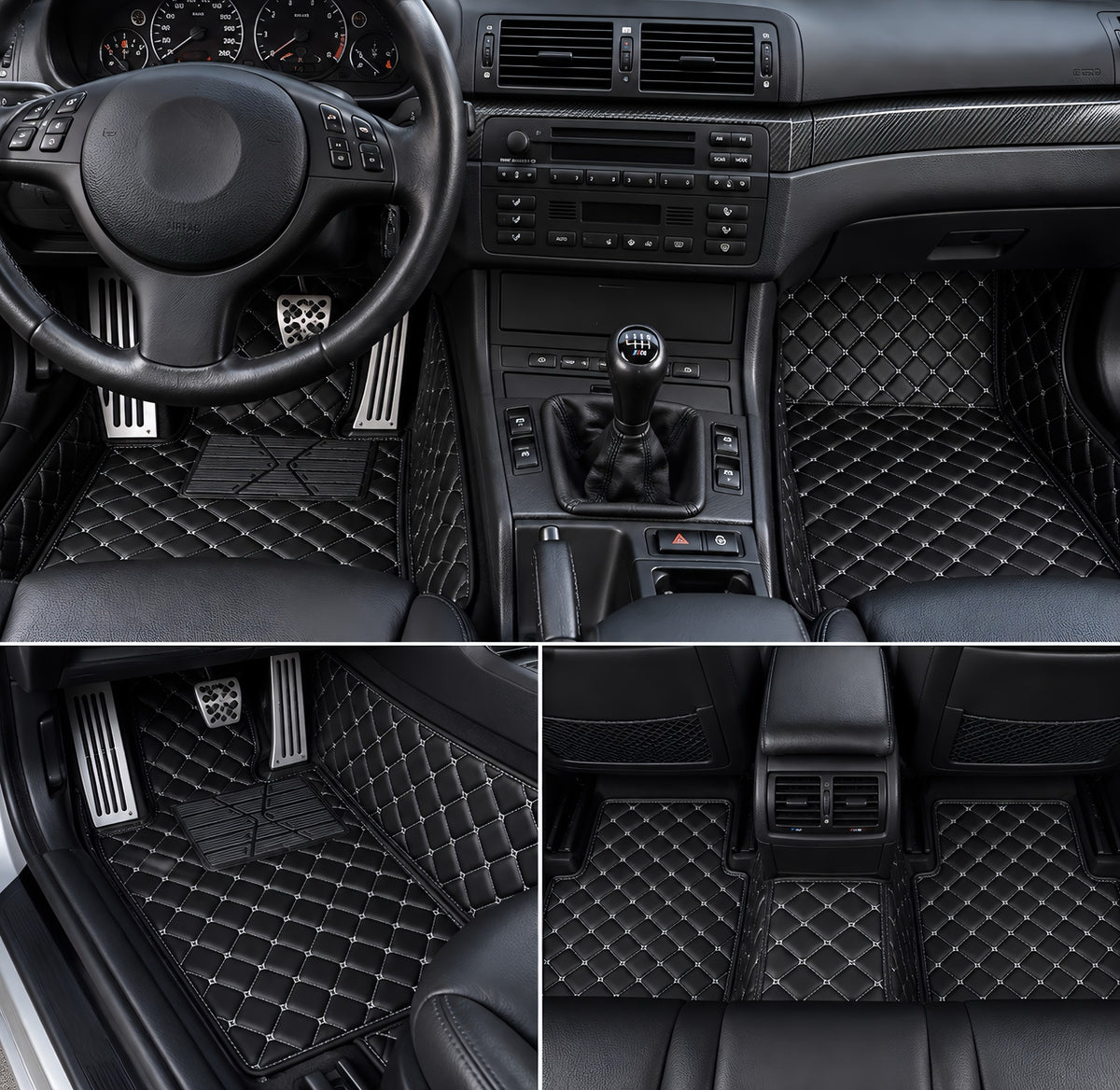 Performance Luxus Teppiche / Fußmatten passend für BMW E46 3er M3 – Weiße Nähte