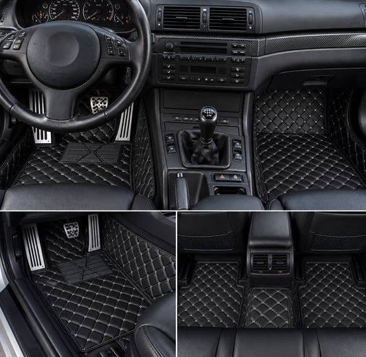 Performance Luxus Teppiche / Fußmatten passend für BMW E46 3er M3 – Weiße Nähte