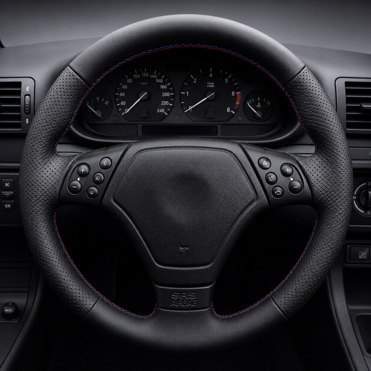 Performance Lenkradbezug passend für BMW E36 E46 E39 E38 E31 E83 E53 Z3 – Leder rot/blau