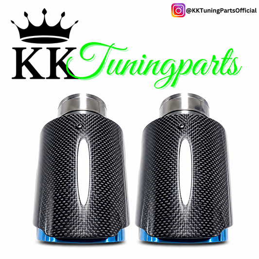 Echt Carbon Auspuffblenden 61/101 mm – Blau - passend für 330i 335i BMW E30 E36 E39 E46 E60 E90 E92 E82 E88 F10 F30