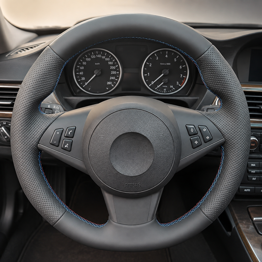Performance Lenkradbezug passend für BMW E60 E61 E63 E64 – Leder – blau/rote Naht