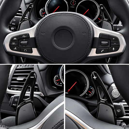 Performance Schaltwippen / Paddles passend für BMW F40 F44 G20 G21 G80 G81 G22 G23 G26 G82 G83 G30 G31 F90 G11 G12 G14 G15 G16 F91 F92 F93 G01 G02 G05 G06 G07 G29 - Schwarz