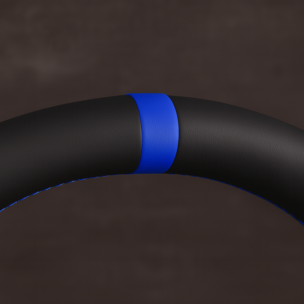 Performance Lenkradbezug passend für BMW E60 E61 E63 E64 – Leder – blaue 12-Uhr-Markierung