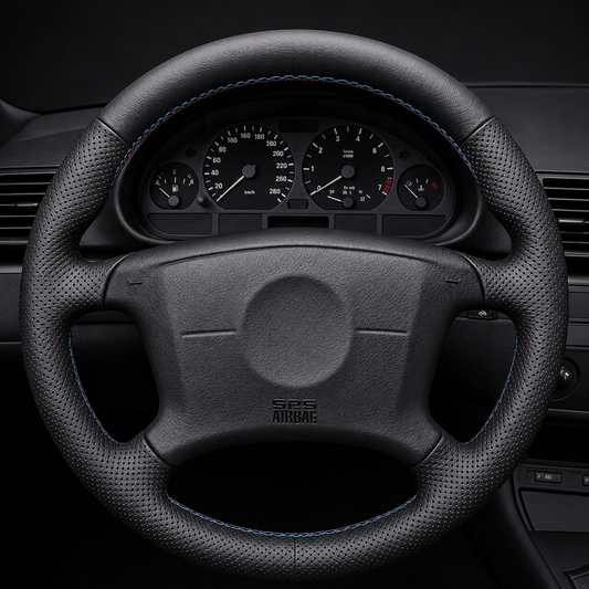 Performance Lenkradbezug passend für BMW E36 E46 E39 E38 E31 E83 E53 Z3 – Leder blau/rote Naht