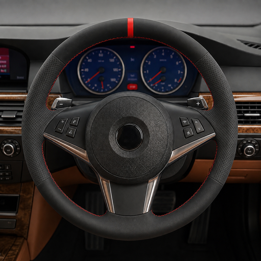 Performance Lenkradbezug passend für BMW E60 E61 E63 E64 – Leder – rote 12-Uhr-Markierung