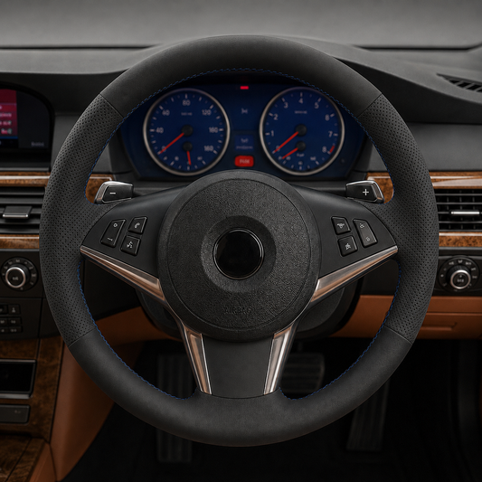 Performance Lenkradbezug passend für BMW E60 E61 E63 E64 – Leder – blau/rote Naht