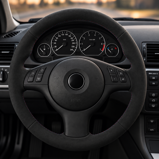 Performance Lenkradbezug passend für BMW E46 E39 E83 E53 Z3 – Alcantara rot/blau