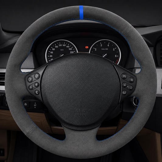 Performance Lenkradbezug passend für BMW E36 E46 E39 E38 E31 E83 E53 Z3 – Alcantara blaue 12-Uhr-Markierung