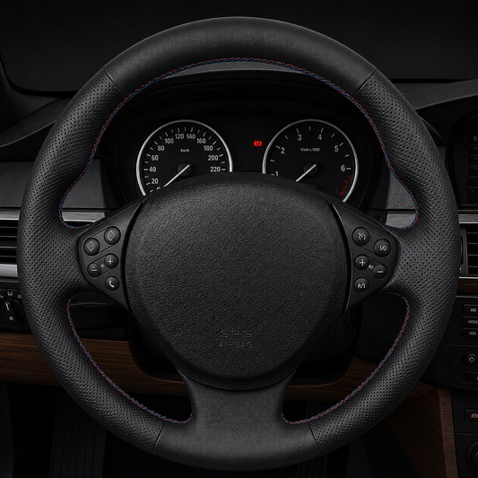 Performance Lenkradbezug passend für BMW E36 E46 E39 E38 E31 E83 E53 Z3 – Leder blau/rote Naht
