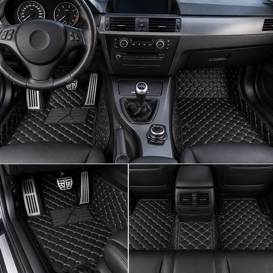 Performance Luxus Teppiche / Fußmatten passend für BMW 3er E92 M3 E92 – Weiße Nähte