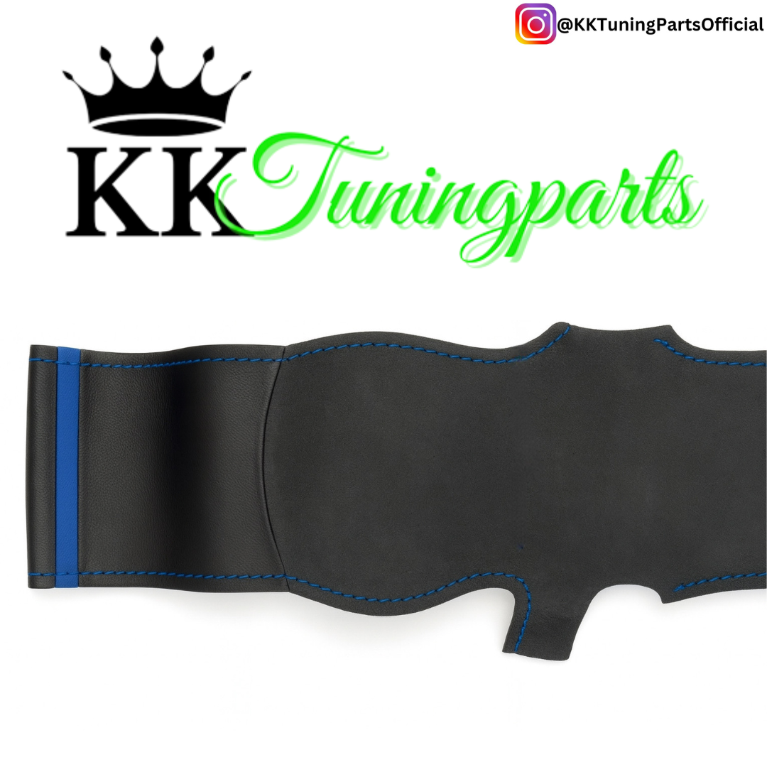 Performance Lenkradbezug passend für BMW F20 F21 F22 F23 F45 F46 F87 F30 F31 F34 F80 F32 F33 F36 F82 F83 F10 F11 F07 F06 F12 F13 F48 F39 F25 F26 F15 F85 F16 F86 – Alcantara/Leder – blaue 12-Uhr-Markierung