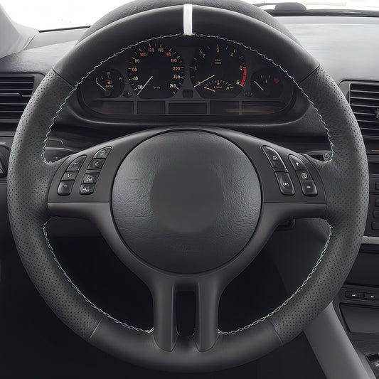 Performance Lenkradbezug - Leder glatt/perforiert + 12 Uhr Markierung weiß - passend für BMW E46 E39