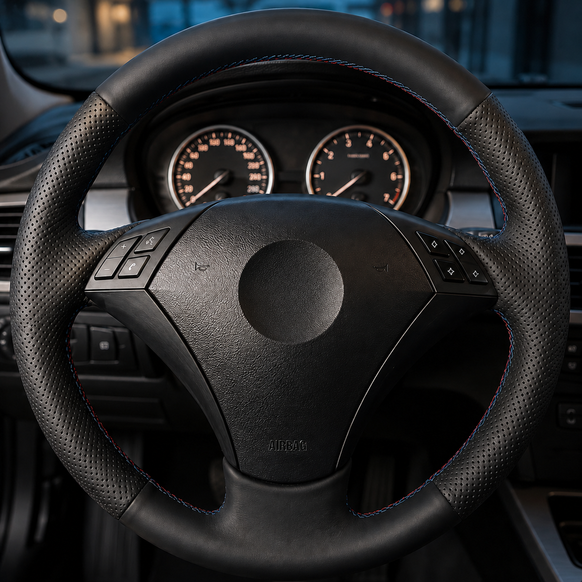 Performance Lenkradbezug passend für BMW E60 E61 E63 E64 – Leder – blau/rote Naht