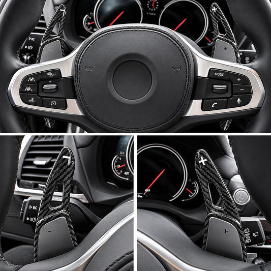 Performance Schaltwippen / Paddles passend für BMW F40 F44 G20 G21 G80 G81 G22 G23 G26 G82 G83 G30 G31 F90 G11 G12 G14 G15 G16 F91 F92 F93 G01 G02 G05 G06 G07 G29 - Carbonoptik