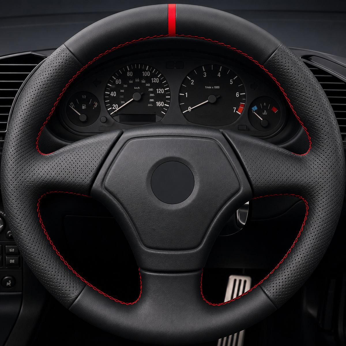 Performance Lenkradbezug passend für BMW E36 E46 E39 E38 E31 E83 E53 Z3 – Leder rote 12-Uhr-Markierung