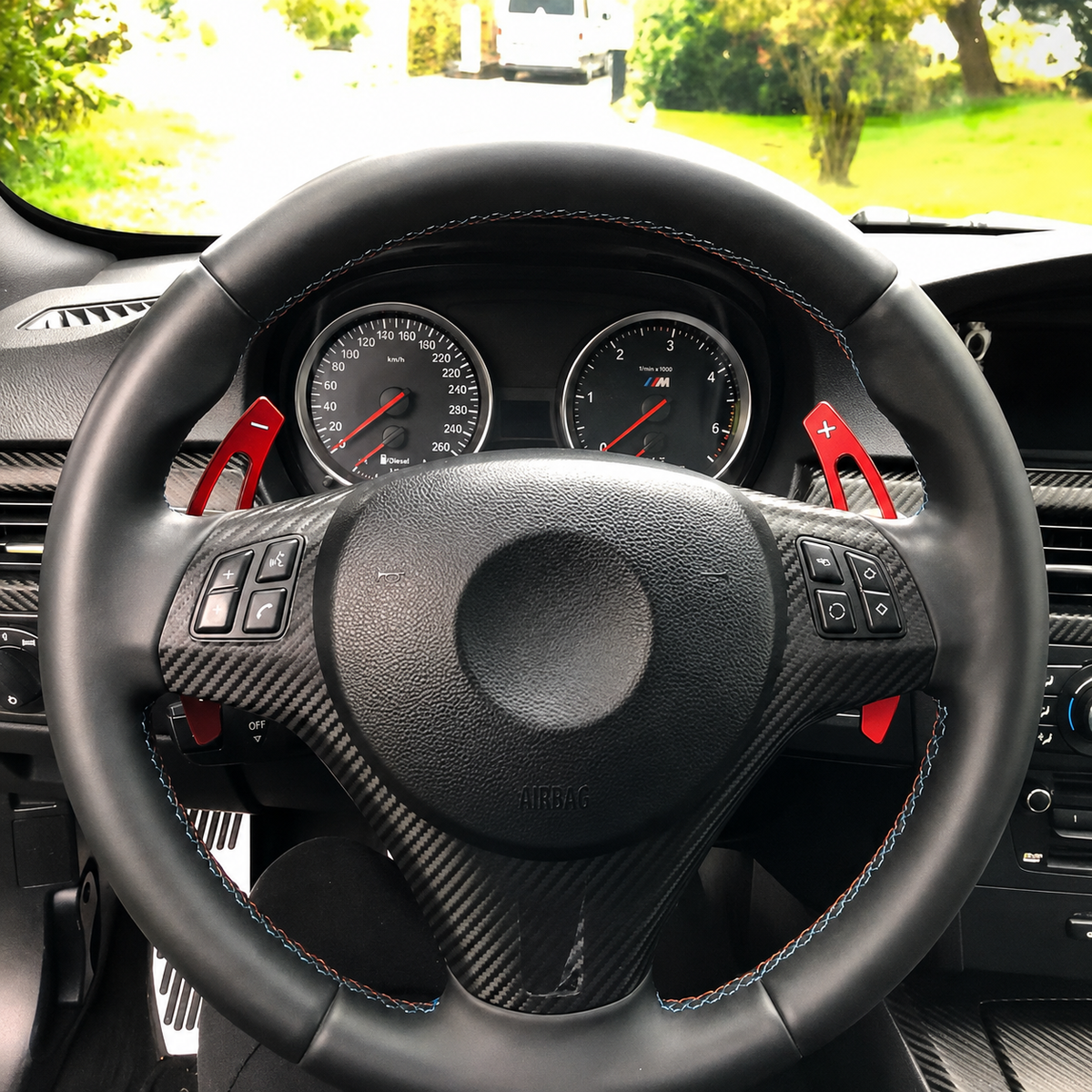 Performance Alu Schaltwippen / Paddles passend für BMW E82 E88 E90 E91 E92 E93 M3 E70 E71 LCI - Rot