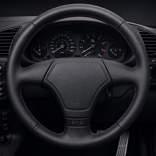 Performance Lenkradbezug passend für BMW E36 E46 E39 E38 E31 E83 E53 Z3 – Leder rot/blaue Naht