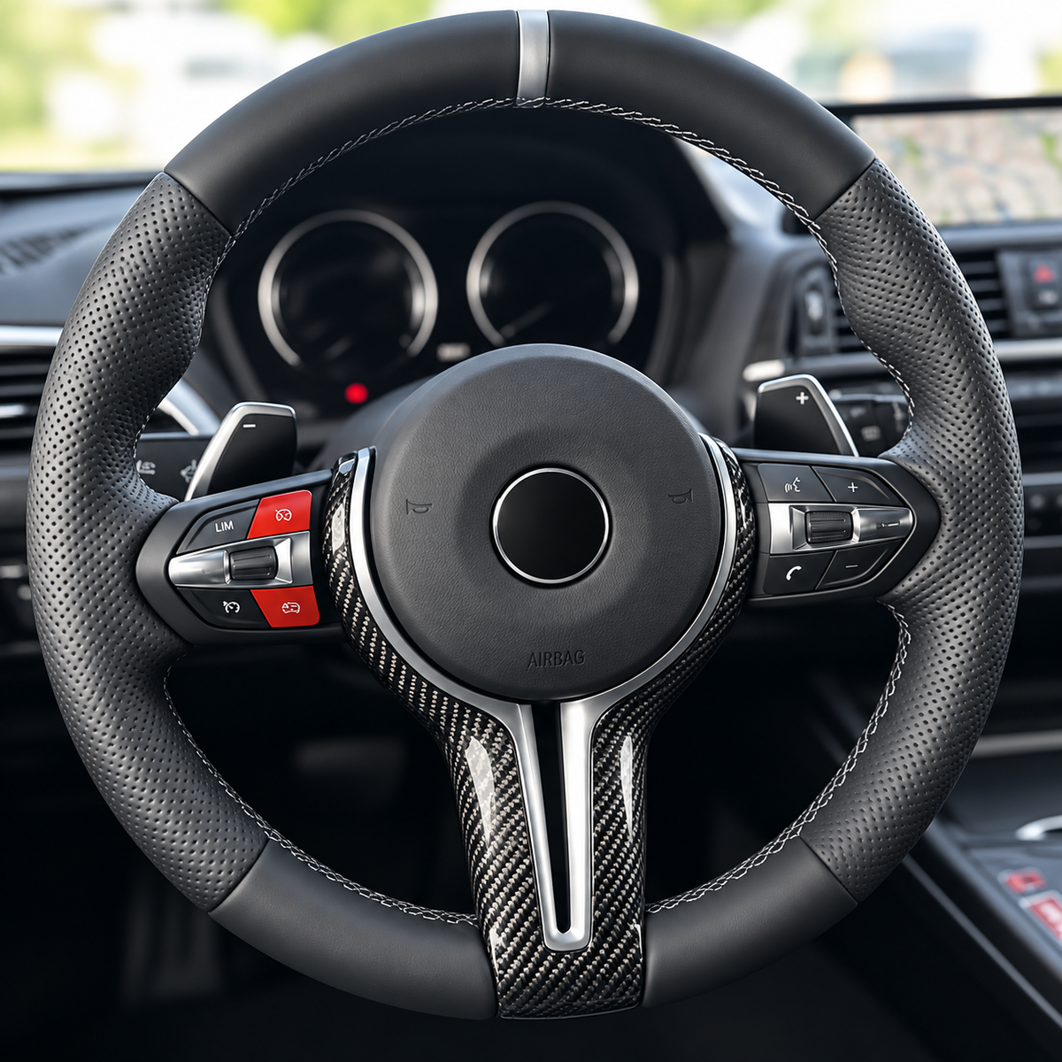 Echt Carbon Lenkradspange passend für BMW F20 F21 F22 F23 F30 F31 F32 F33 F36 F10 F11 F48 F39 F25 F26 F15 F16 – Silber